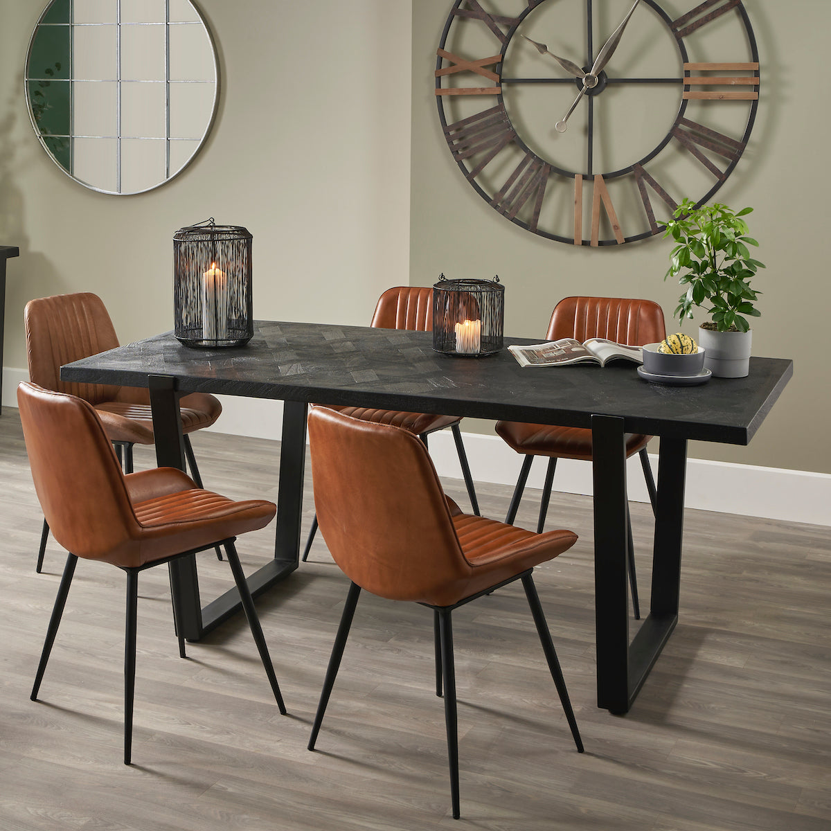 Beau&Co Stagen Vintage Brown Leather and Black Metal Retro Dining Chair