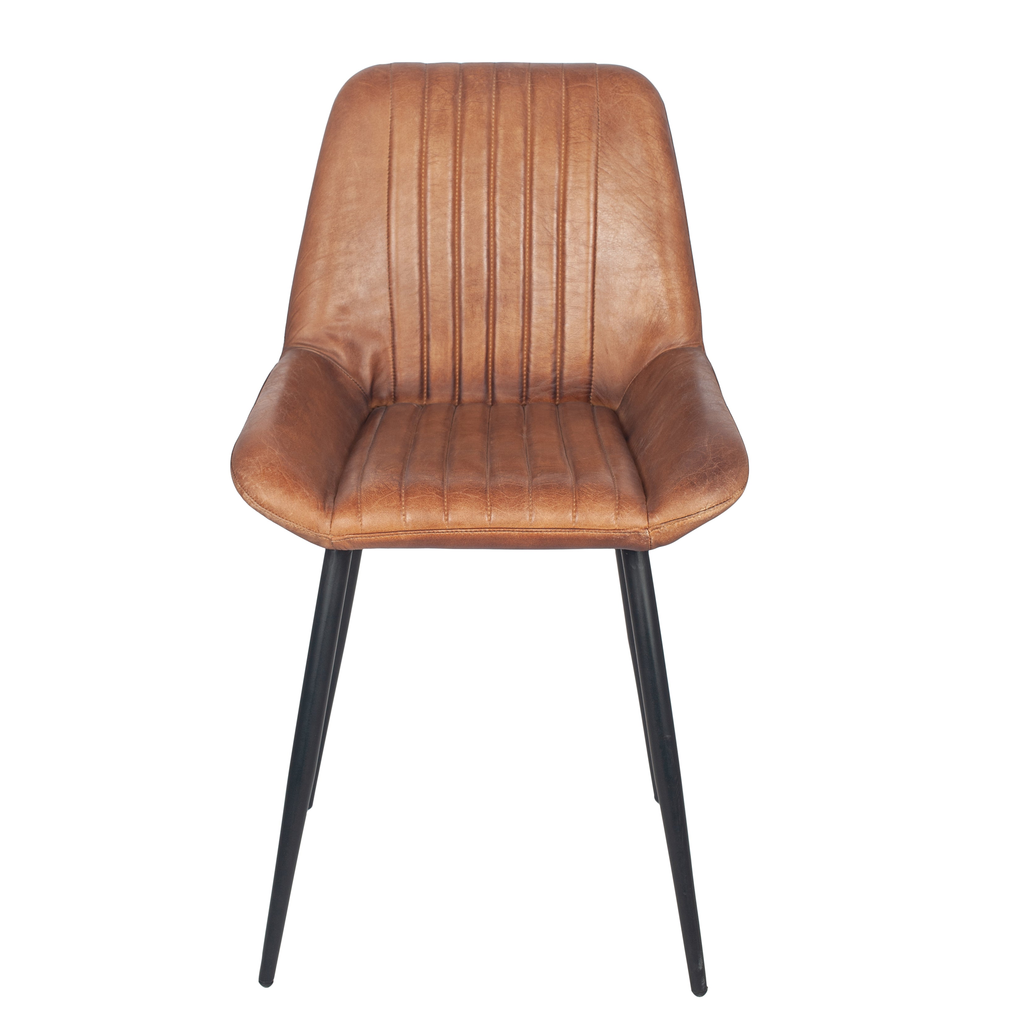 Beau&Co Stagen Vintage Brown Leather and Black Metal Retro Dining Chair