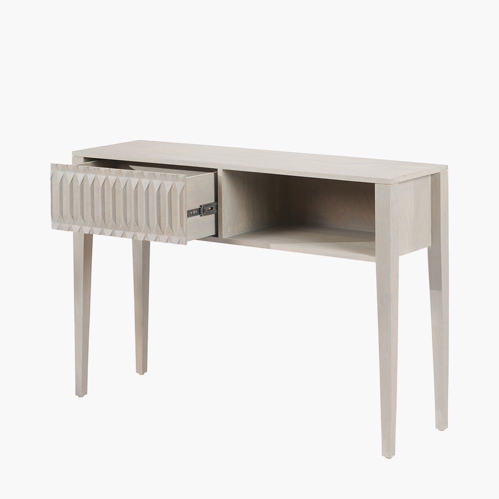 Beau&Co Stig Light Grey Mango Wood 1 Drawer Console Table