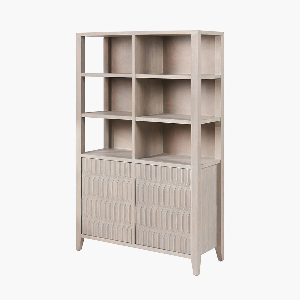 Beau&Co Stig Light Grey Mango Wood 2 Door 6 Nook Shelf Unit