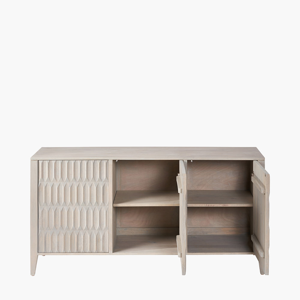 Beau&Co Stig Light Grey Mango Wood 3 Door Sideboard