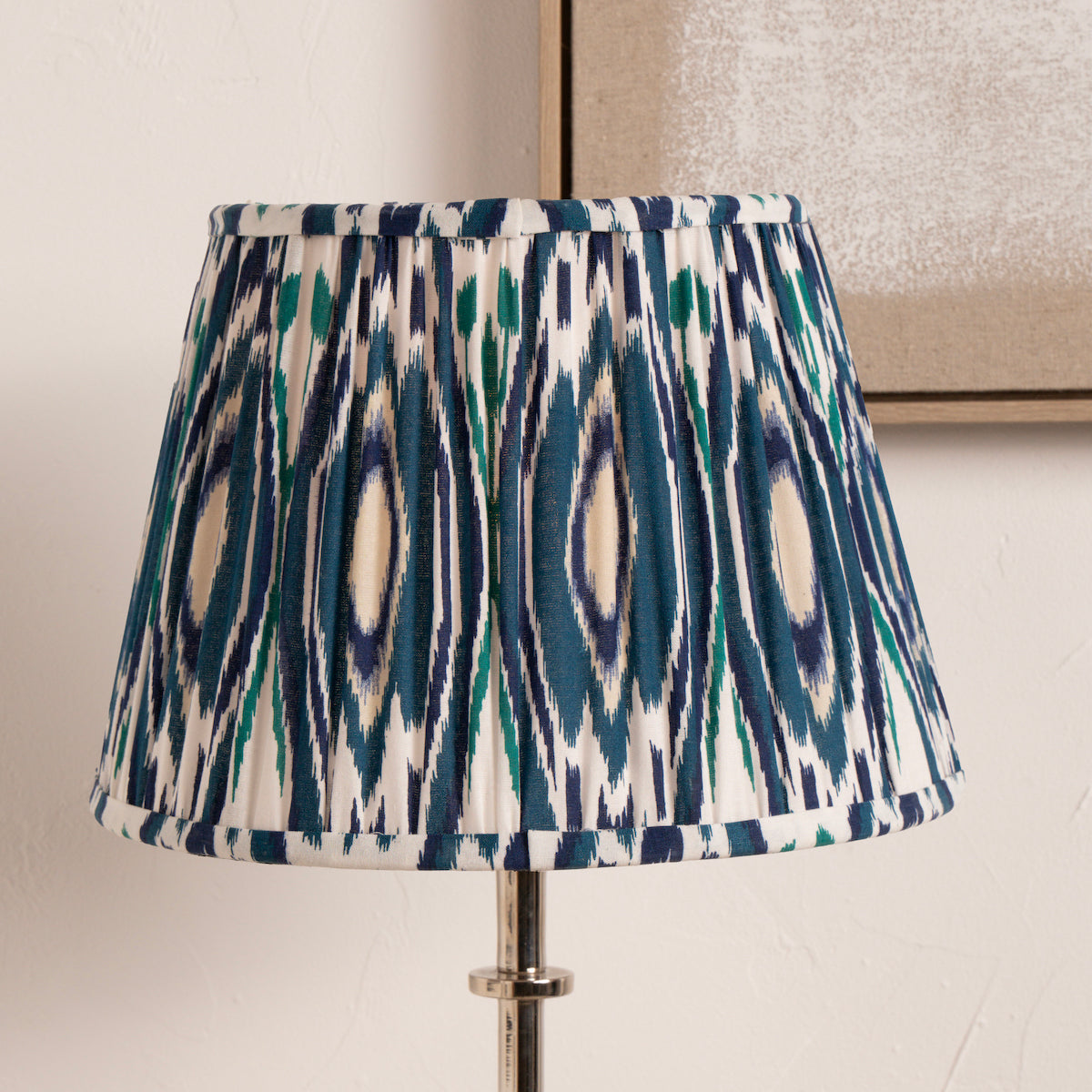 Beau&Co Sunniva Blue Ikat Patterned Mushroom Pleat Tapered Lampshade