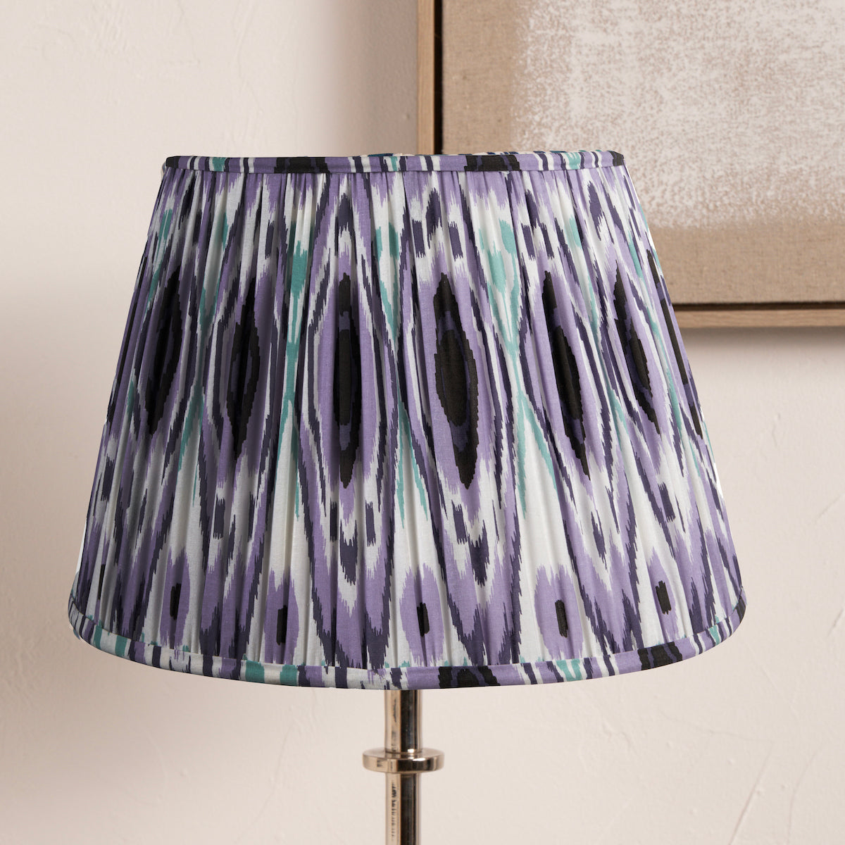 Beau&Co Sunniva Purple Ikat Patterned Mushroom Pleat Tapered Lampshade