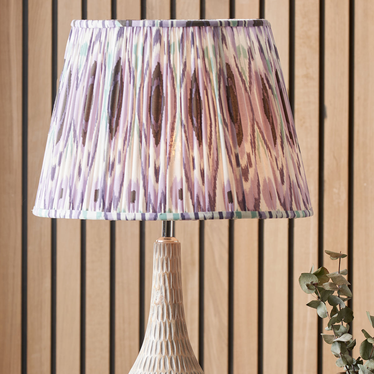 Beau&Co Sunniva Purple Ikat Patterned Mushroom Pleat Tapered Lampshade
