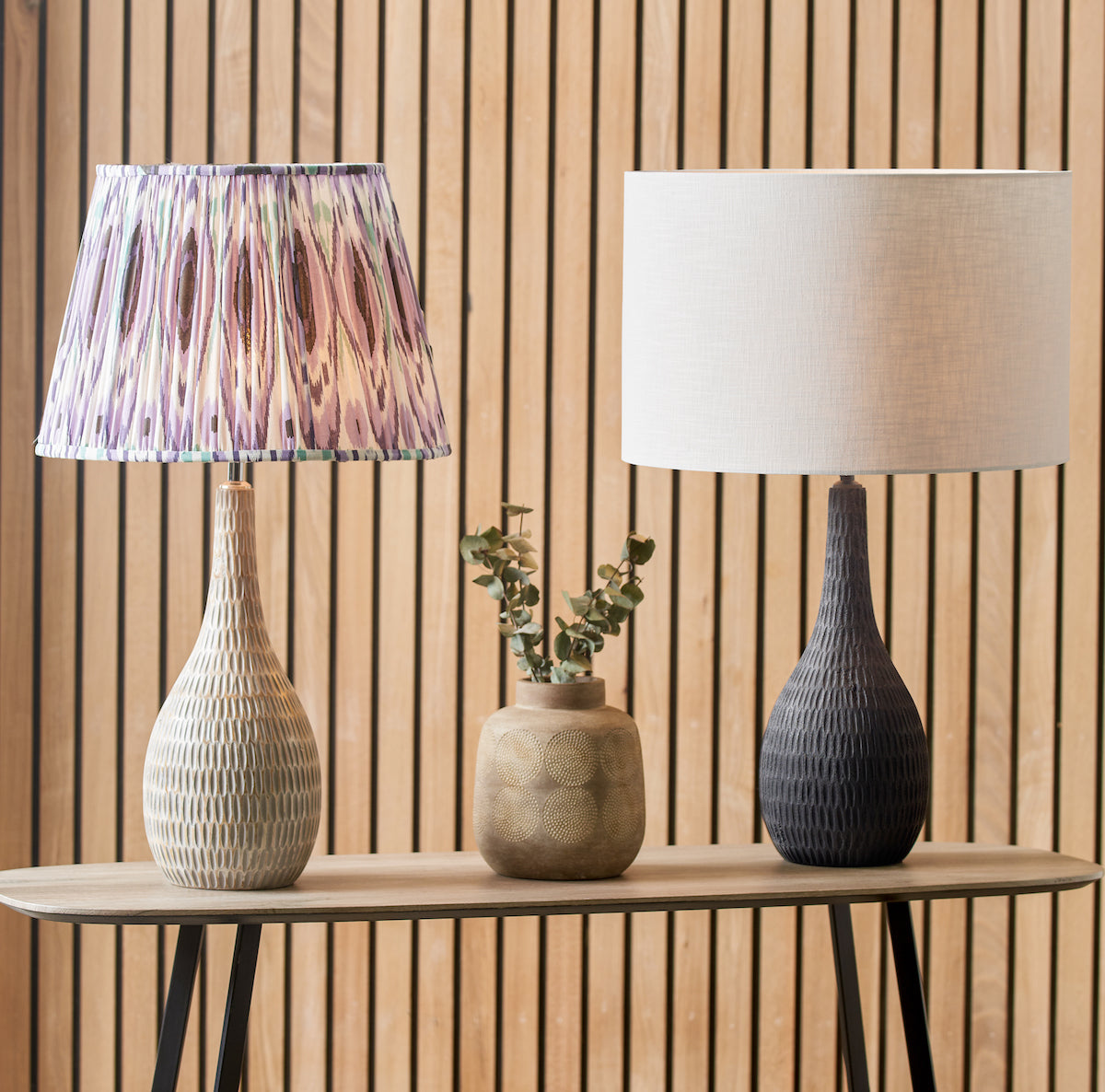 Beau&Co Sunniva Purple Ikat Patterned Mushroom Pleat Tapered Lampshade
