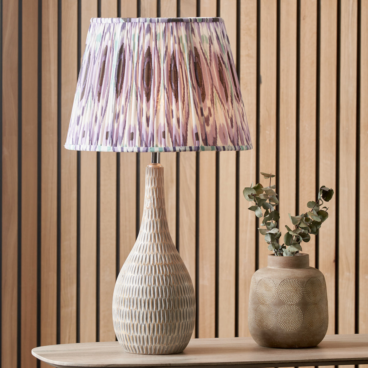 Beau&Co Sunniva Purple Ikat Patterned Mushroom Pleat Tapered Lampshade