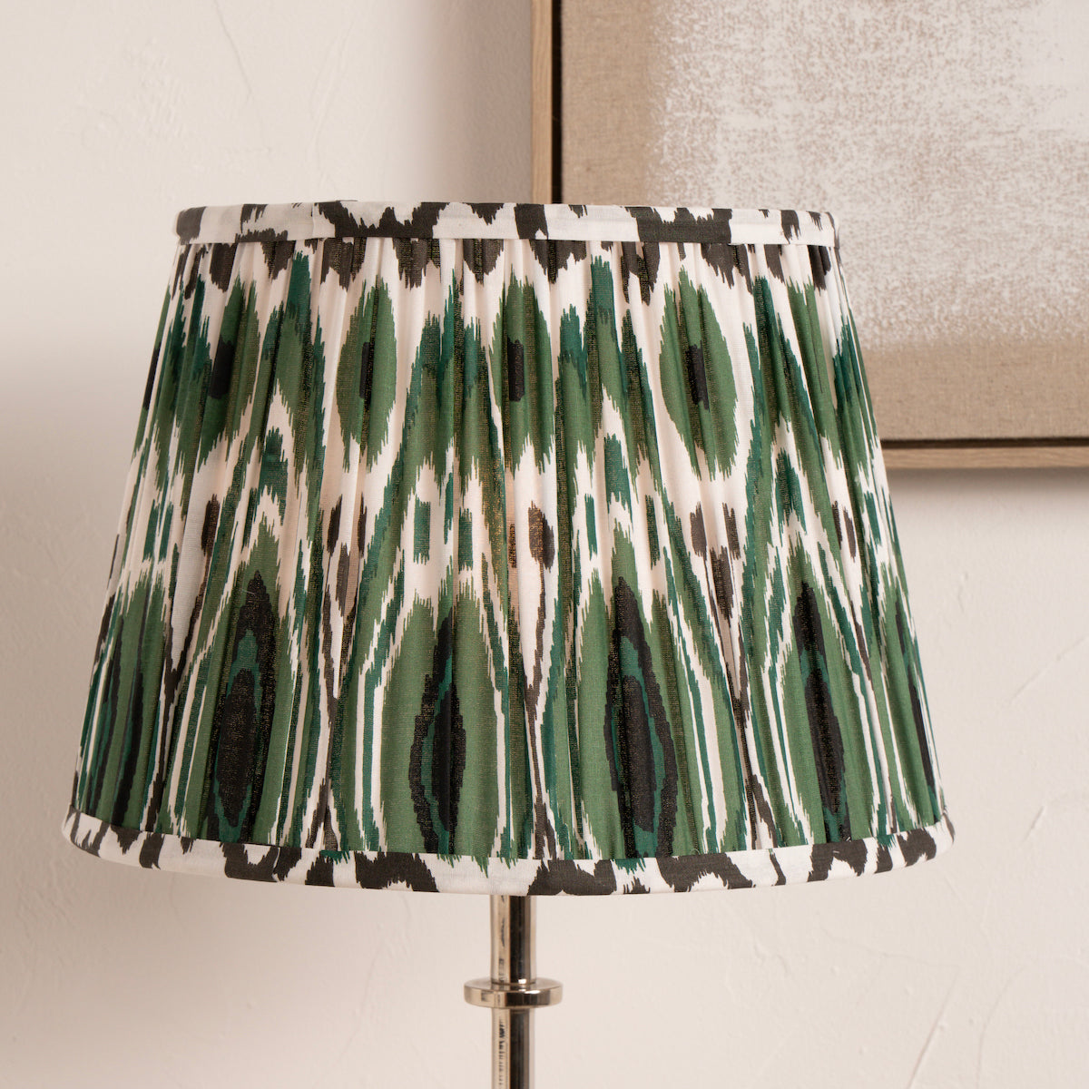 Beau&Co Sunniva Racing Green Ikat Patterned Mushroom Pleat Tapered Lampshade