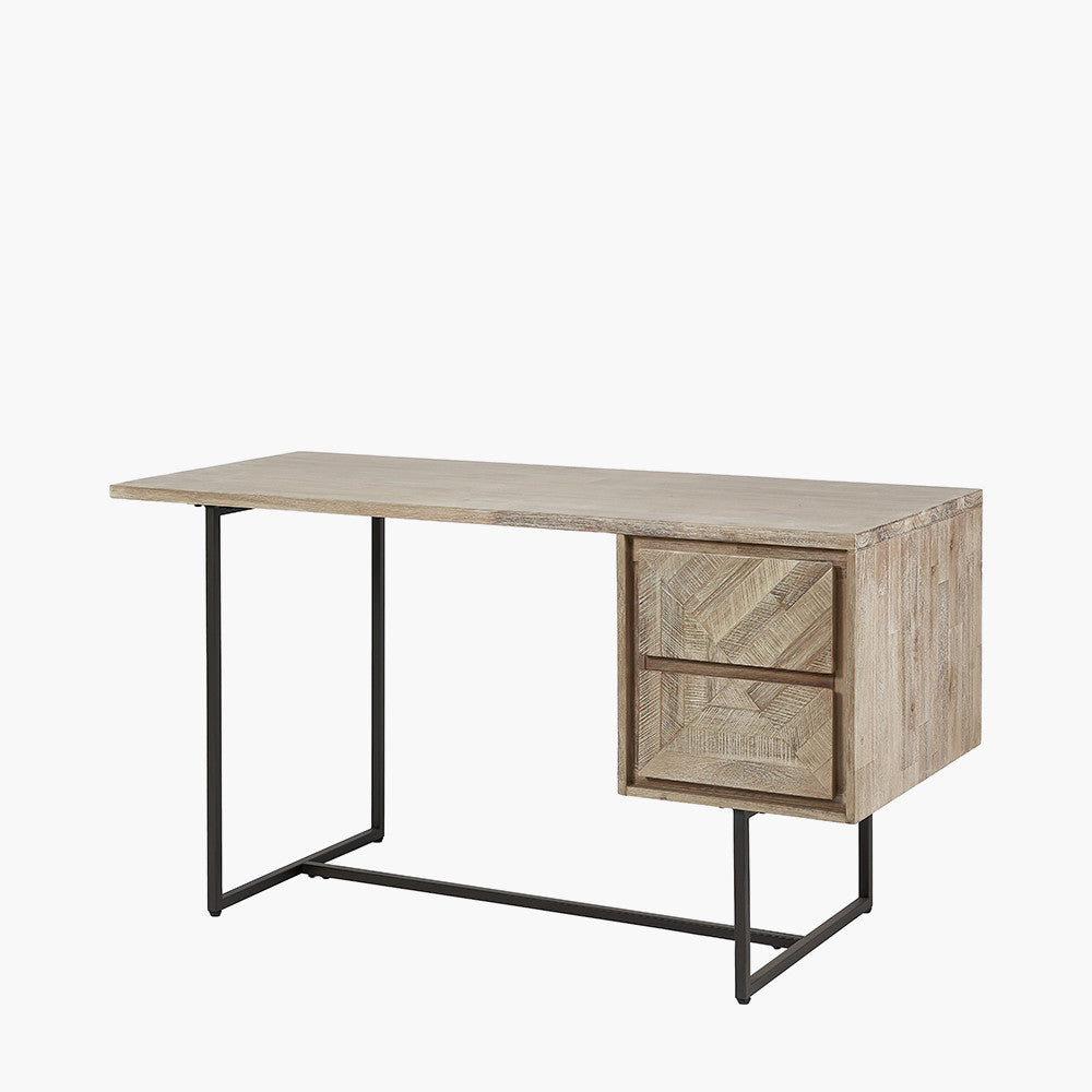 Beau&Co Torben Sand Wash Acacia Wood and Black Metal Desk