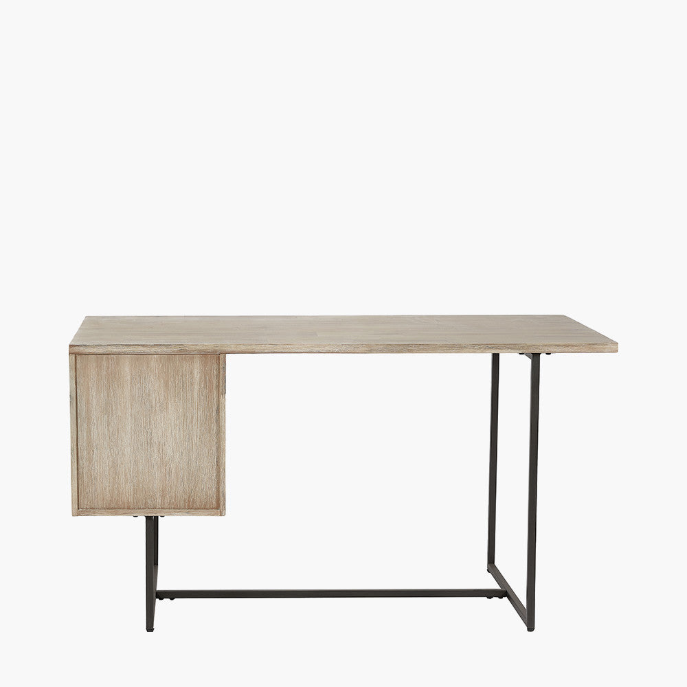 Beau&Co Torben Sand Wash Acacia Wood and Black Metal Desk
