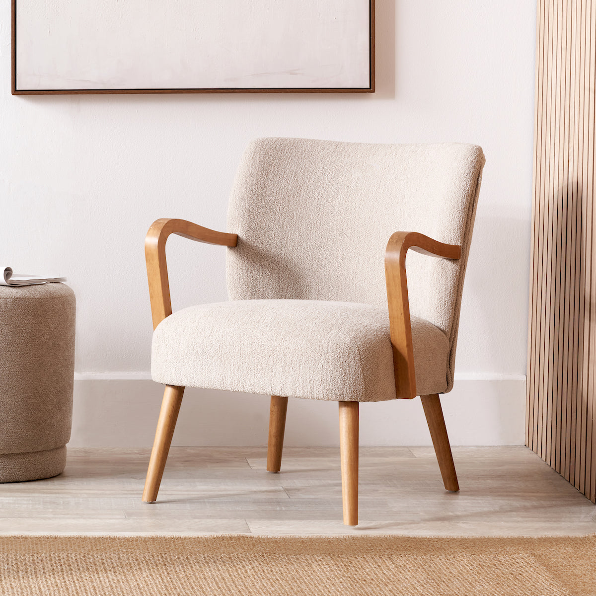 Beau&Co Torsten Taupe Teddy Fabric and Rubber Wood Occasional Chair