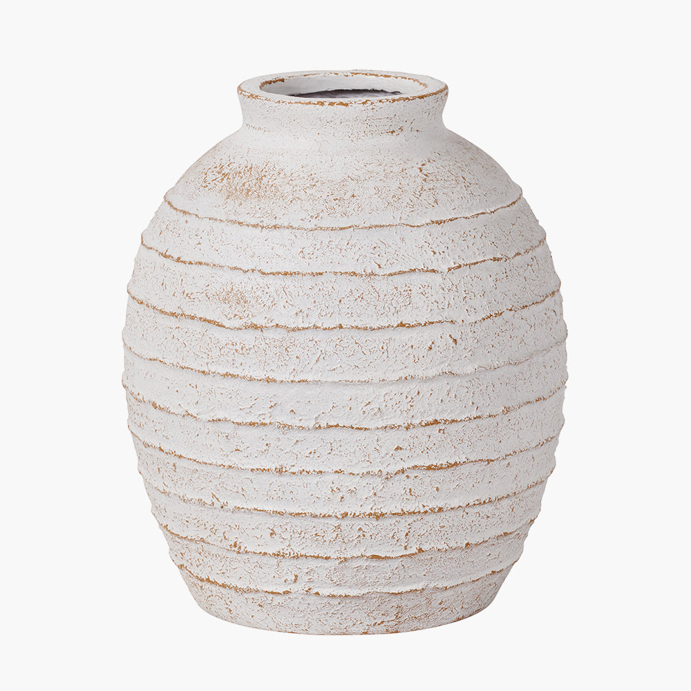 Beau&Co White Wash Fibrestone Decorative Ribbed Vase