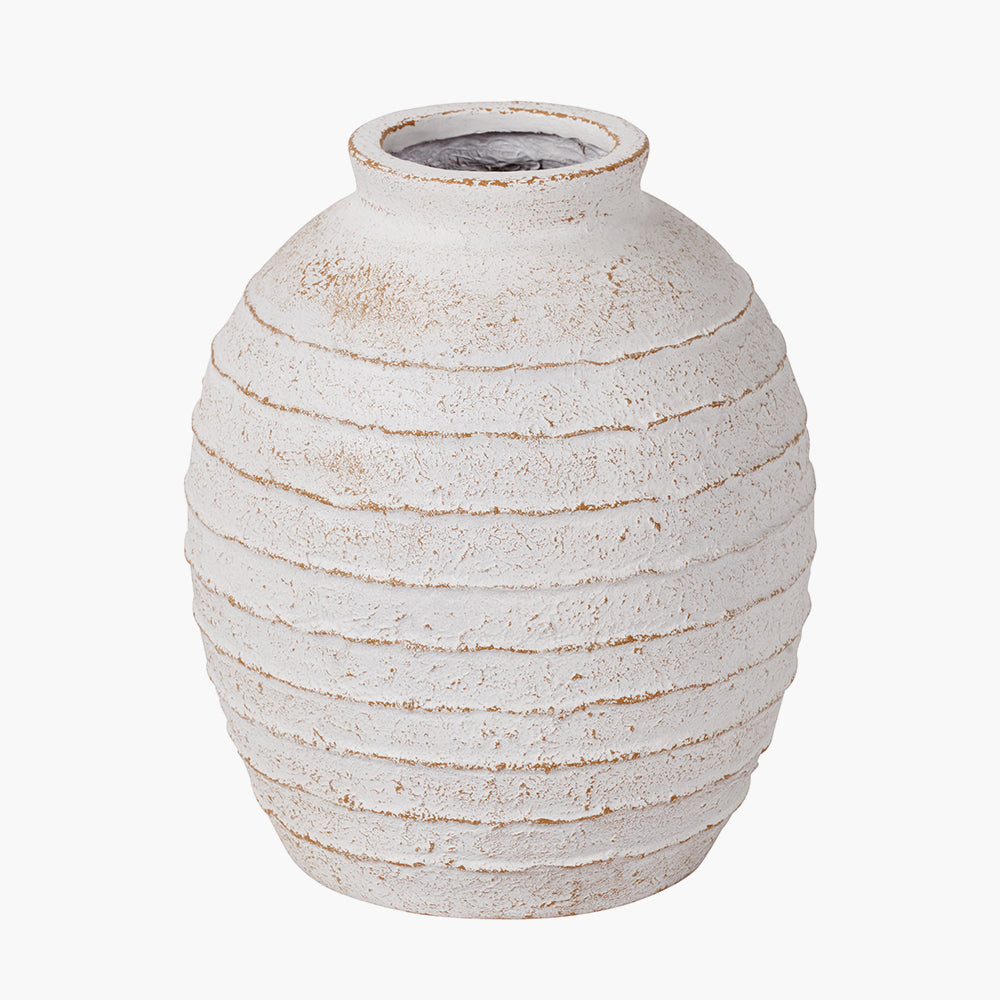 Beau&Co White Wash Fibrestone Decorative Ribbed Vase
