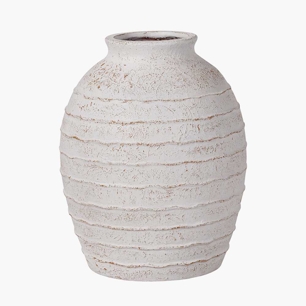 Beau&Co White Wash Fibrestone Decorative Ribbed Vase Large