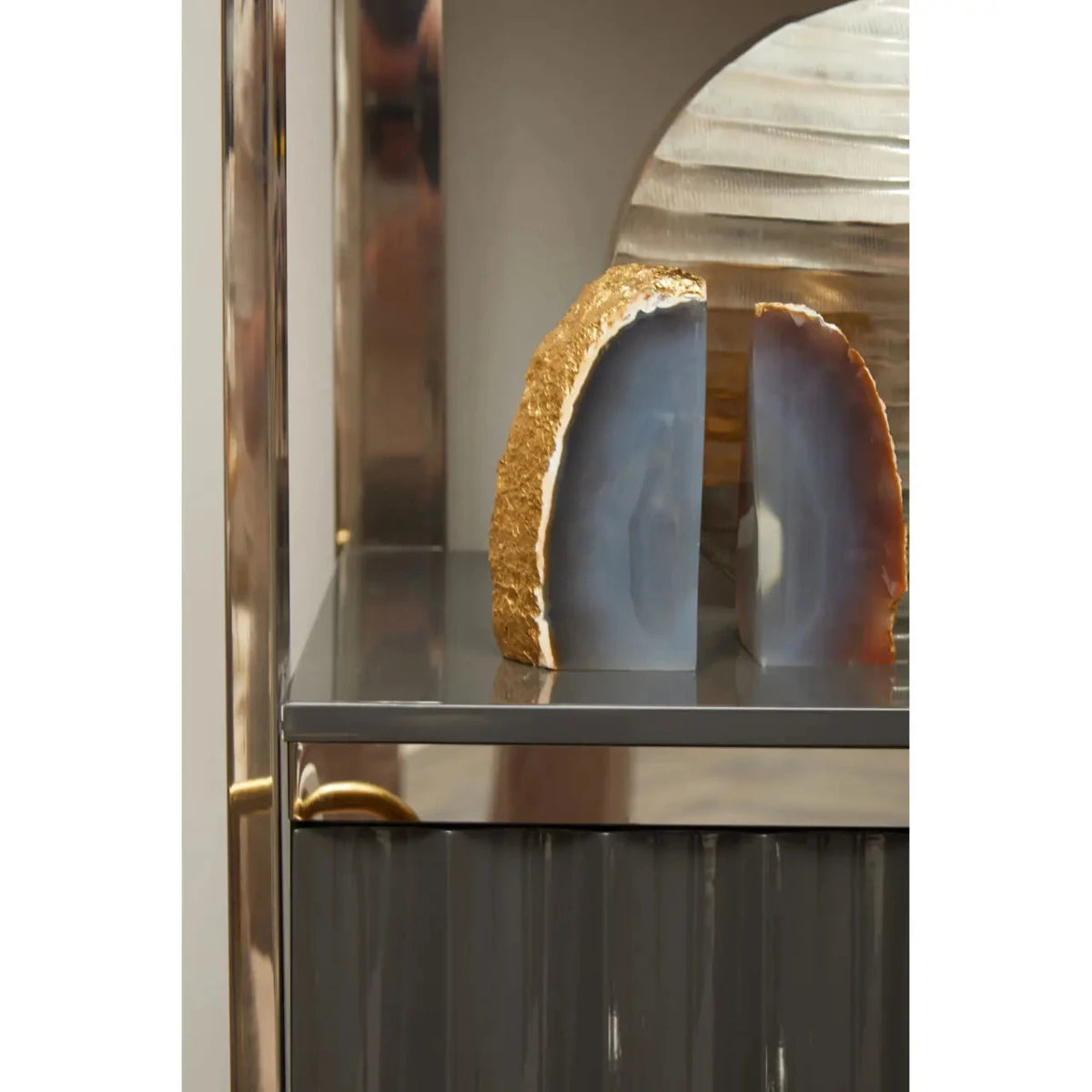 Beaumonde's Bowerbird Agata Grey and Gold Bookends 3