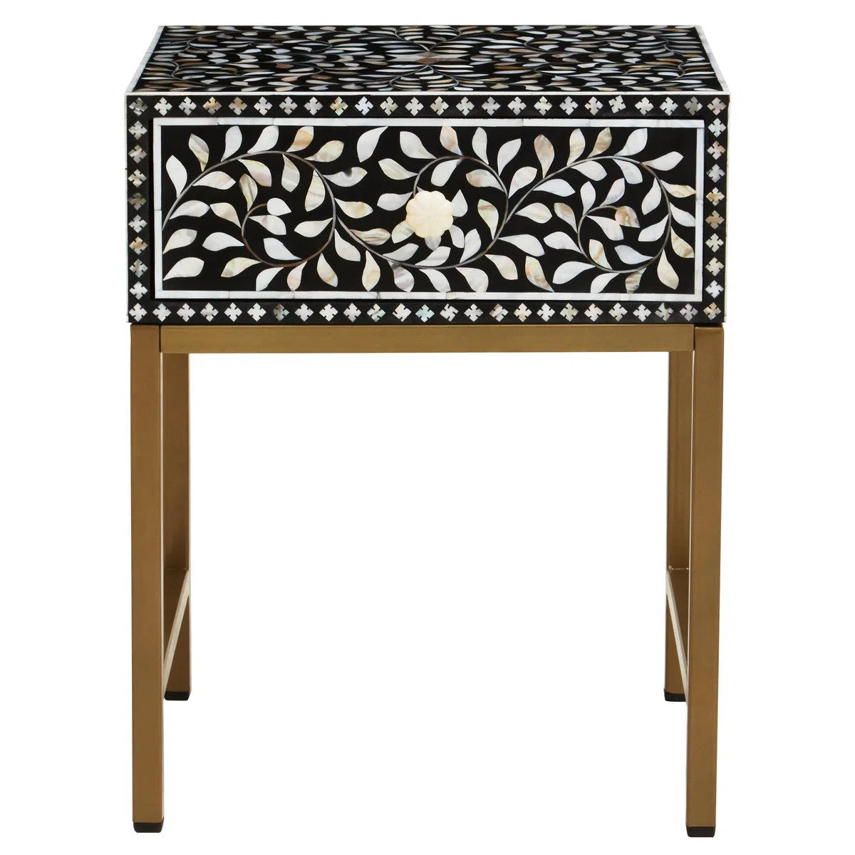 Beaumonde Home Fuster 1 Drawer Side Table with Bone Inlay-Beaumonde