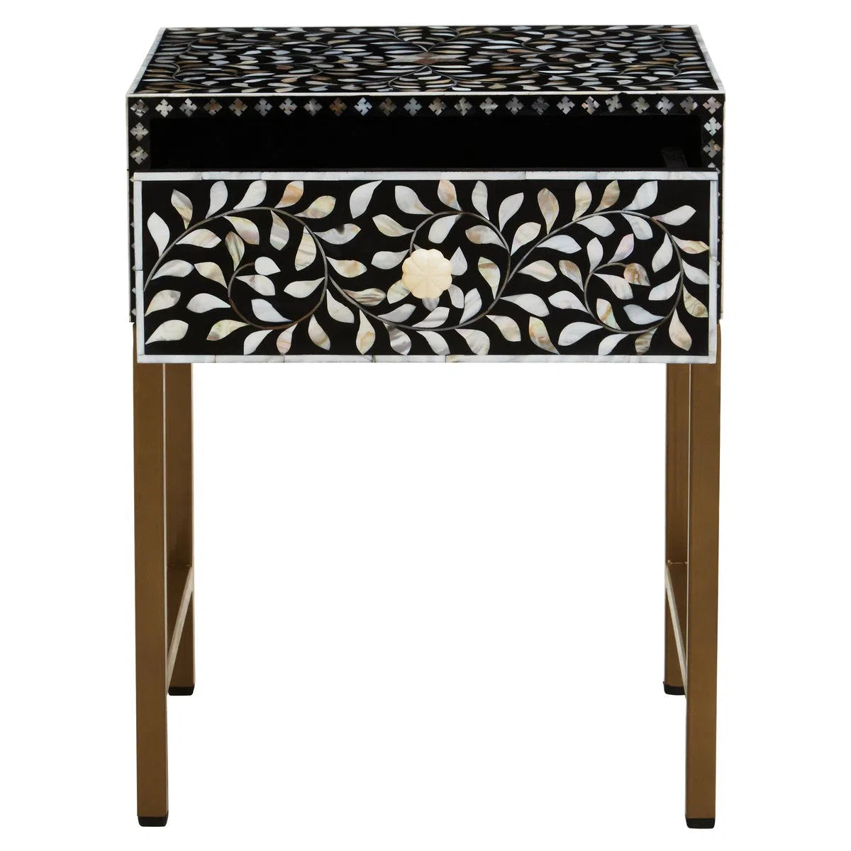 Beaumonde Home Fuster 1 Drawer Side Table with Bone Inlay-Beaumonde