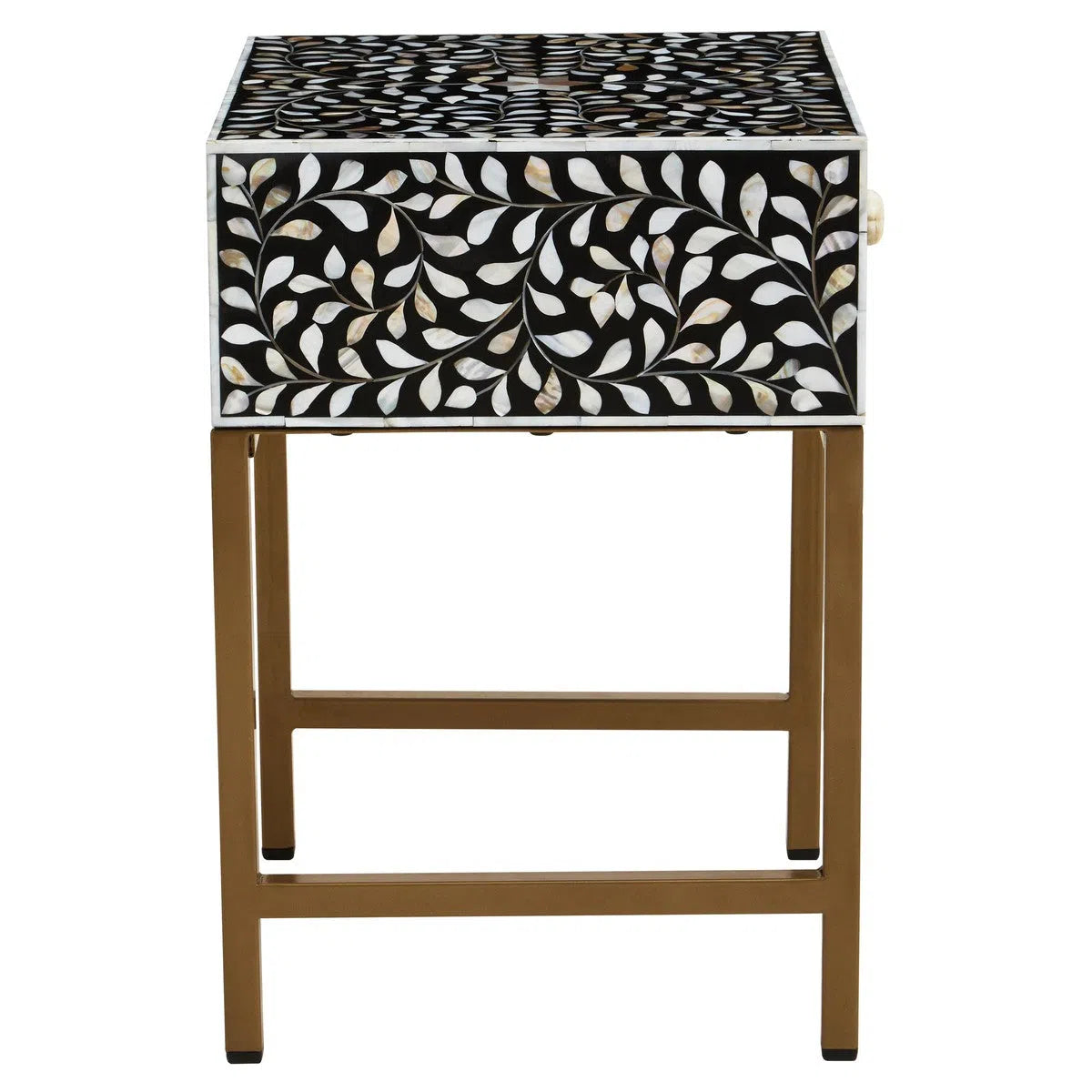 Beaumonde Home Fuster 1 Drawer Side Table with Bone Inlay-Beaumonde