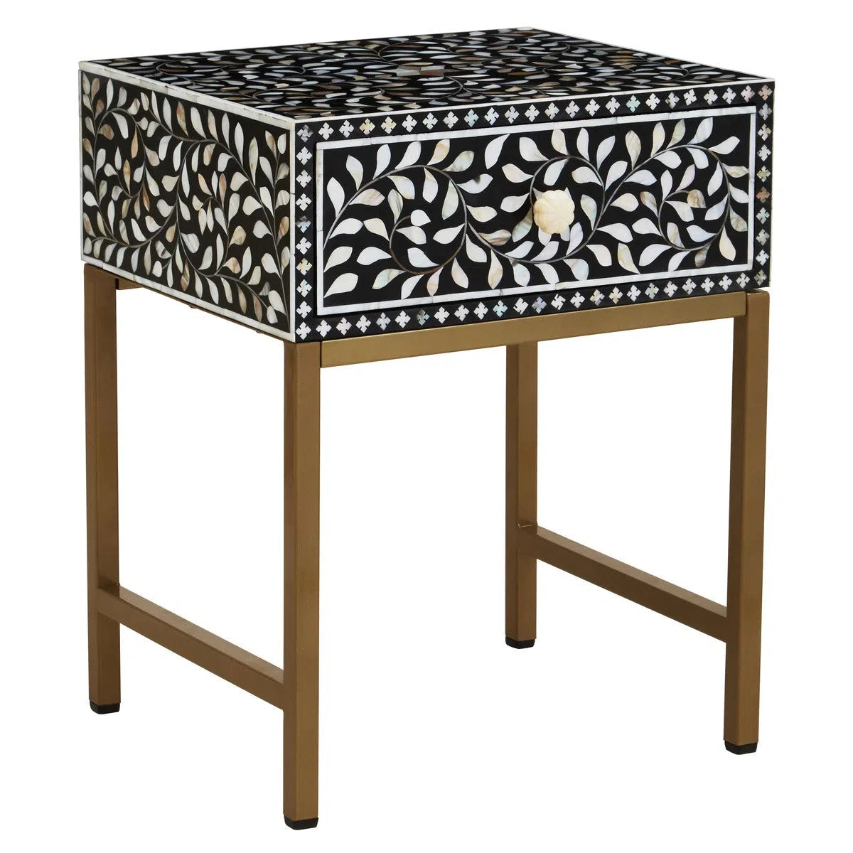 Beaumonde Home Fuster 1 Drawer Side Table with Bone Inlay-Beaumonde