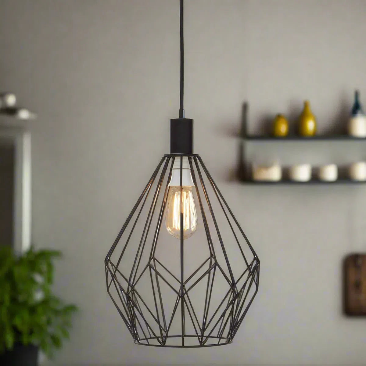 Beaumonde Home Geo Black Finish Frame Pendant Light-Beaumonde