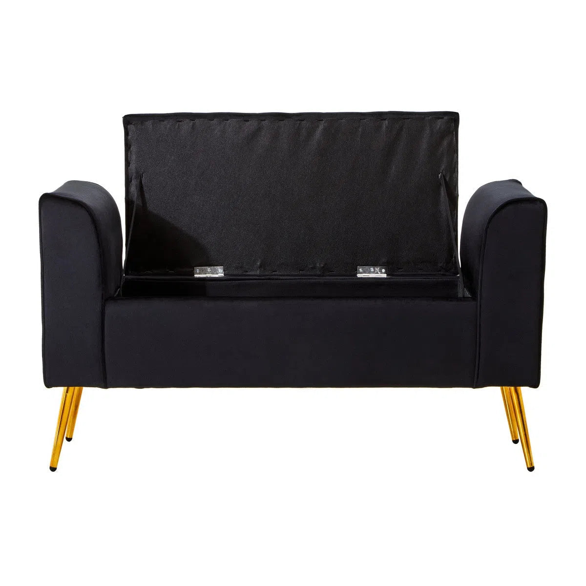 Beaumonde Home Lorenzo Black Velvet Storage Bench-Beaumonde