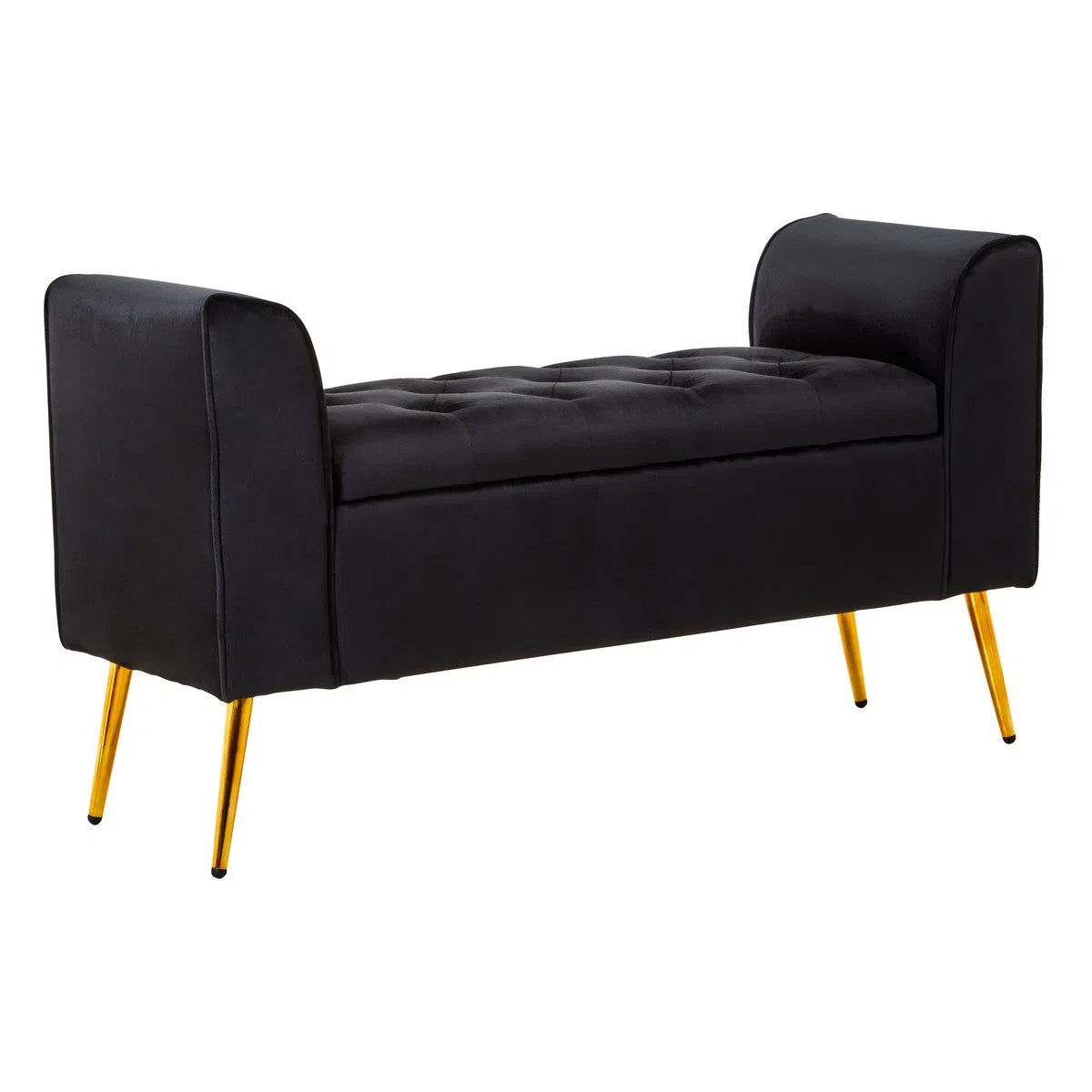 Beaumonde Home Lorenzo Black Velvet Storage Bench-Beaumonde