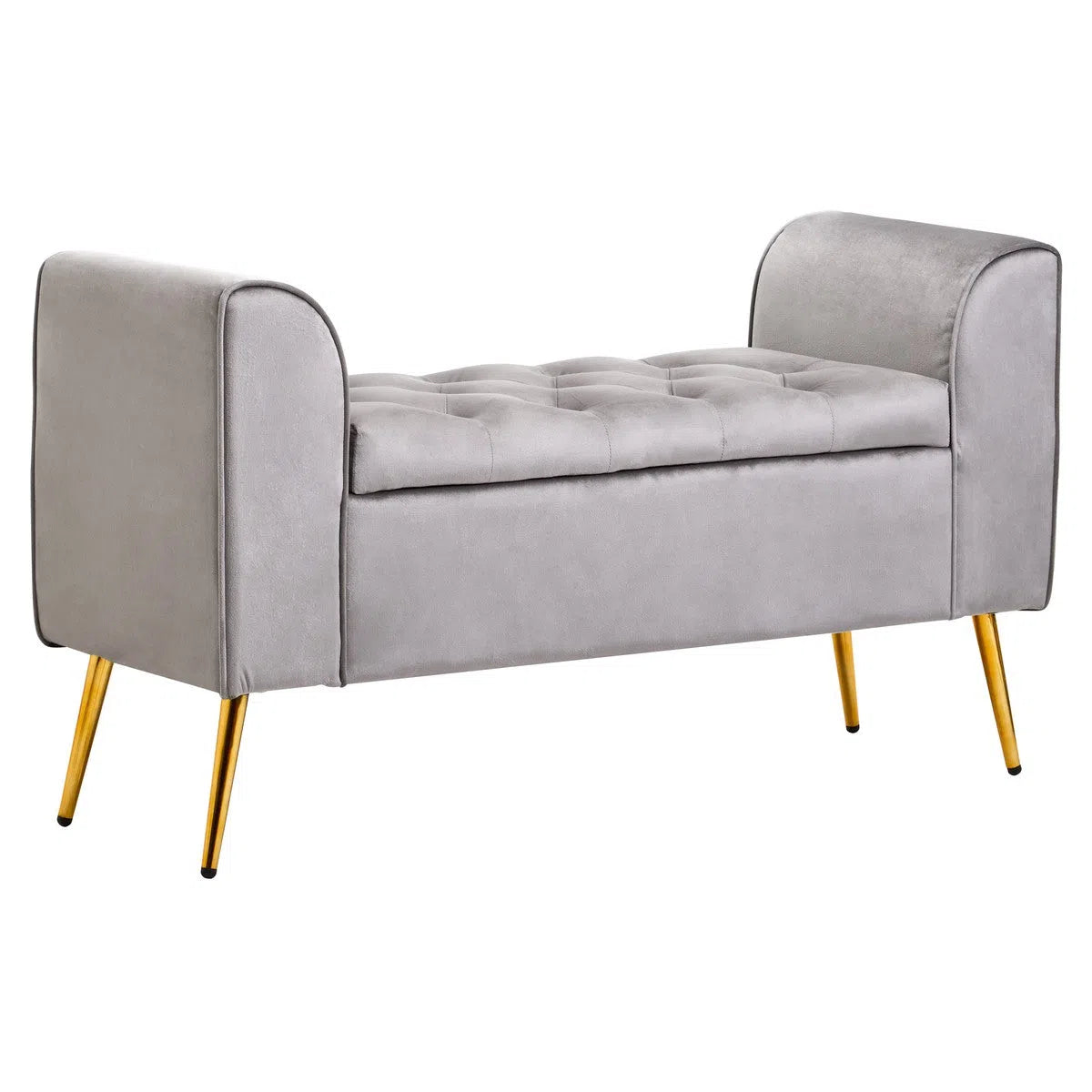 Beaumonde Home Lorenzo Grey Velvet Storage Bench-Beaumonde