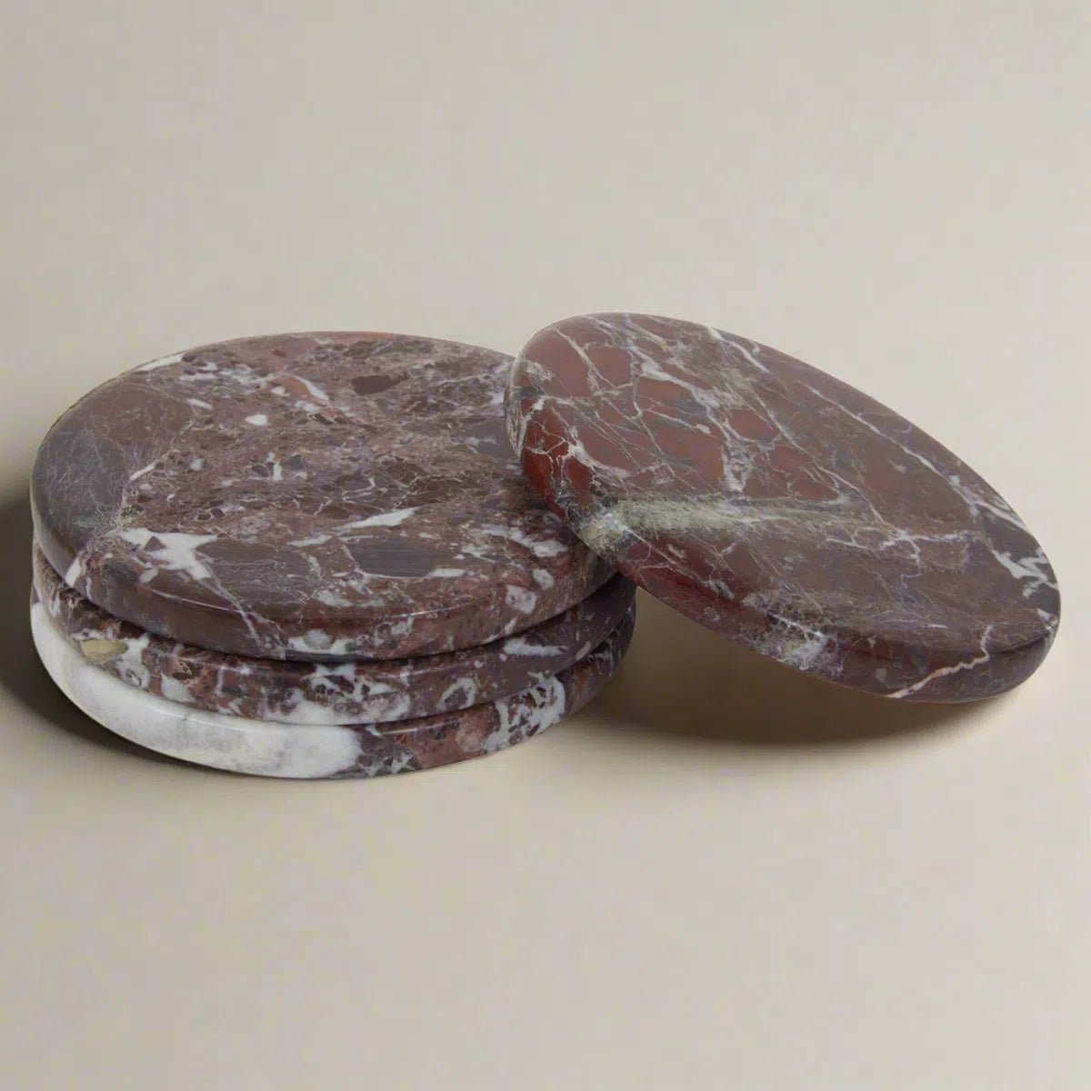 Beaumonde Home Marmoratus Set Of Four Round Red Coasters-Beaumonde