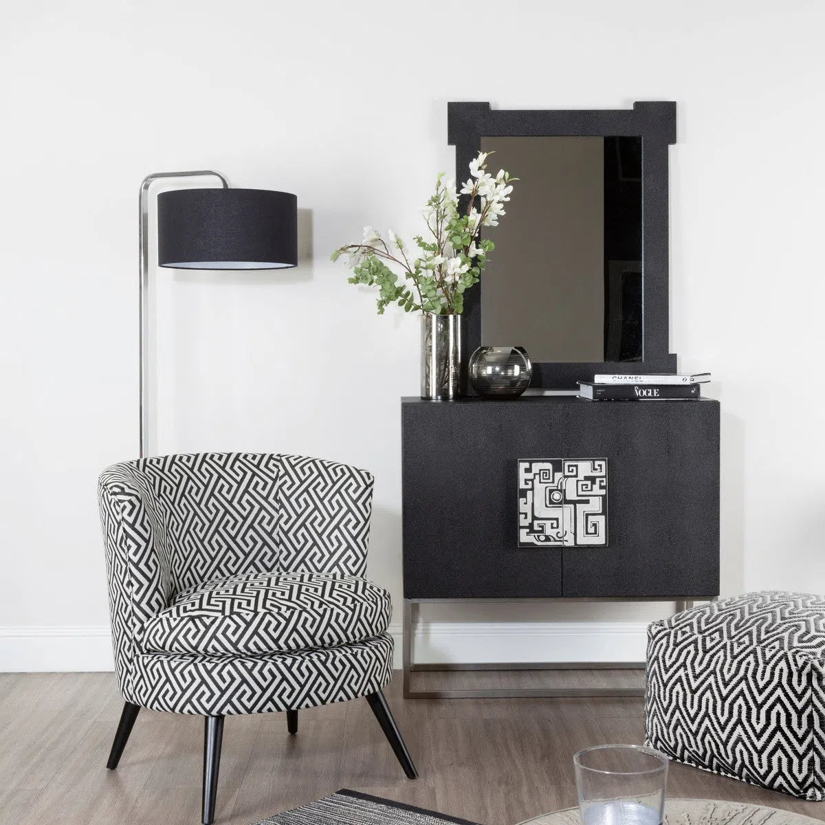 Beaumonde Home Marylebone Black And Beige Fret Round Armchair-Beaumonde