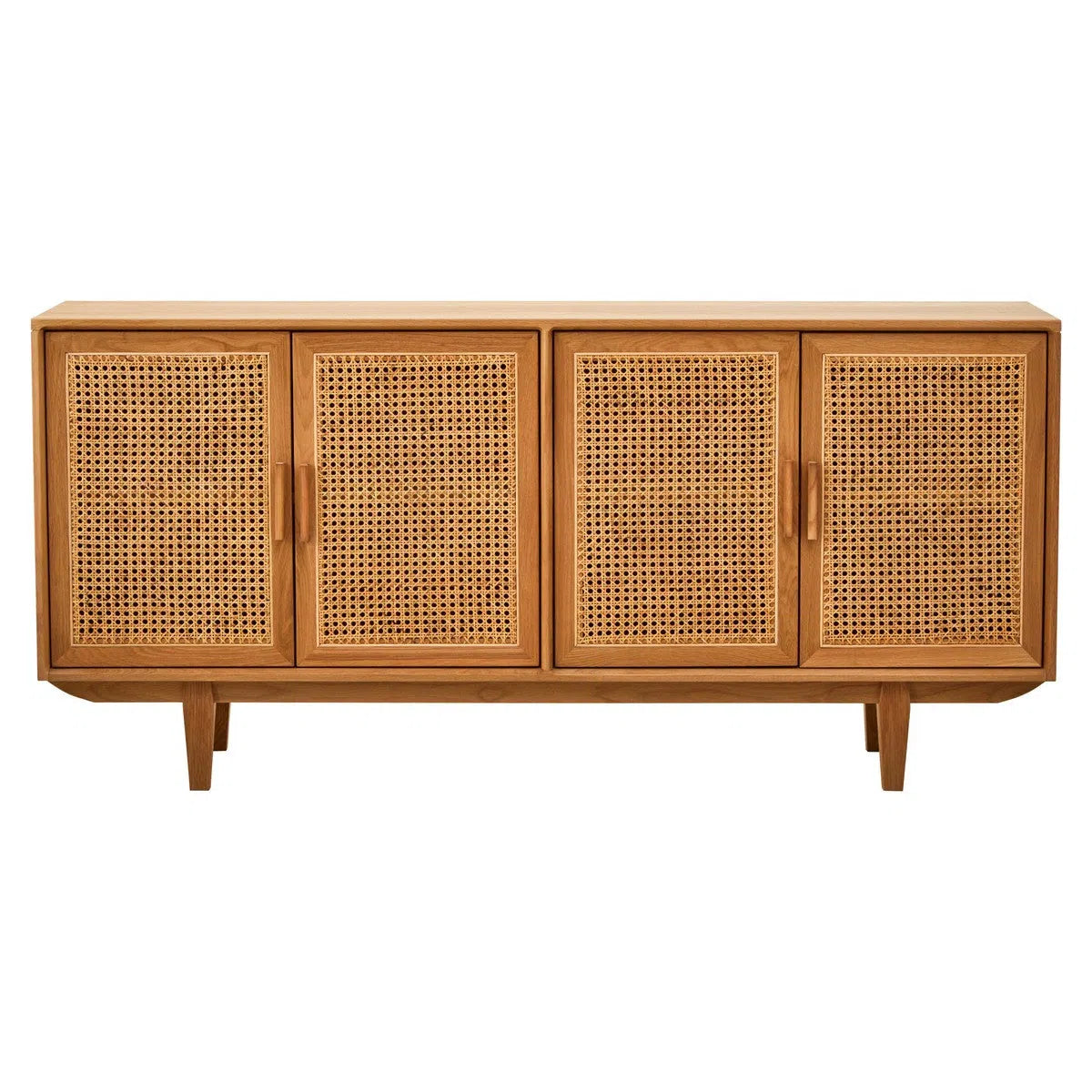 Beaumonde Home Miribel 4 Door Natural Rattan And Oak Sideboard-Beaumonde