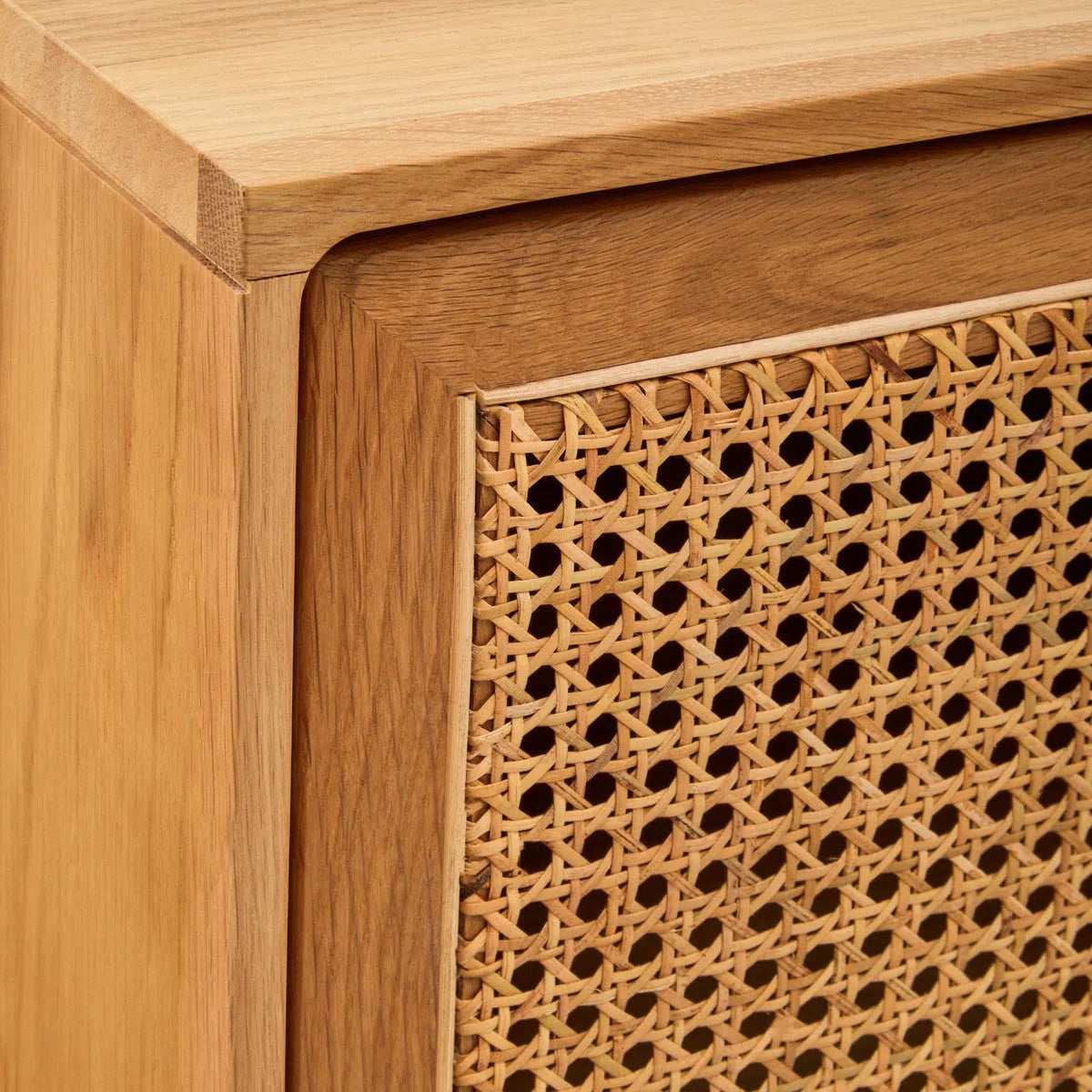 Beaumonde Home Miribel 4 Door Natural Rattan And Oak Sideboard-Beaumonde