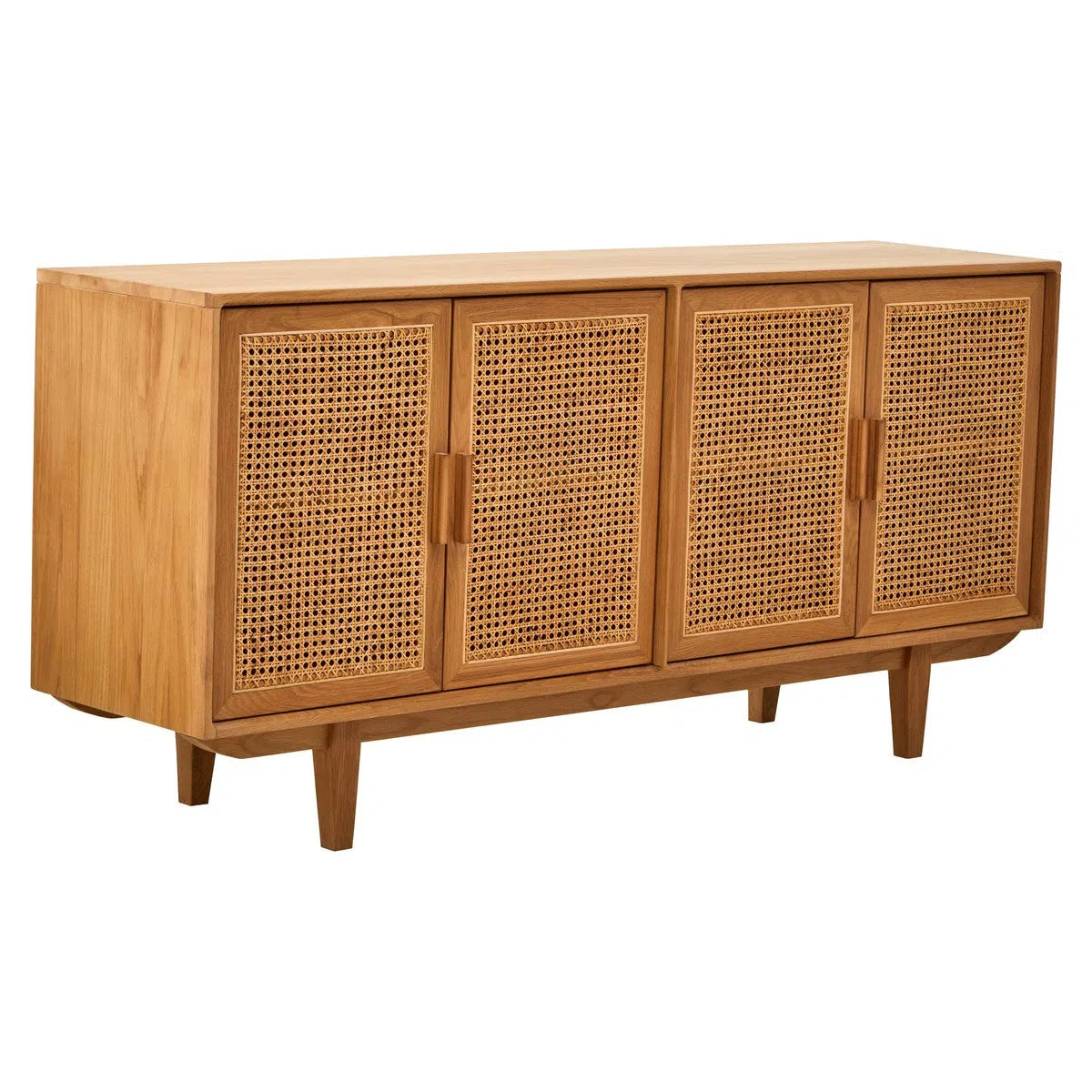 Beaumonde Home Miribel 4 Door Natural Rattan And Oak Sideboard-Beaumonde