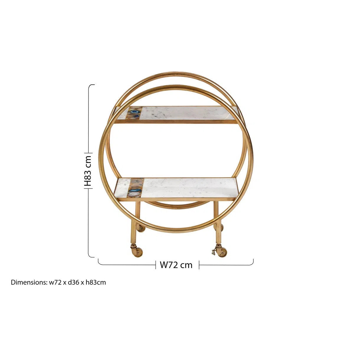 Beaumonde Home Vizzini 2 Tier Gold Finish Bar Trolley-Beaumonde