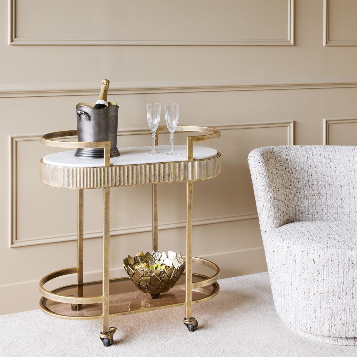 Libra Interiors Belvedere Aged Gold Drinks Trolley