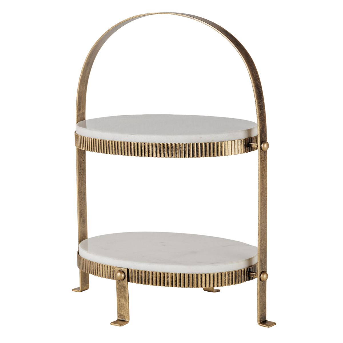 Libra Interiors Belvedere Aged Gold Oval Two Tiered Stand