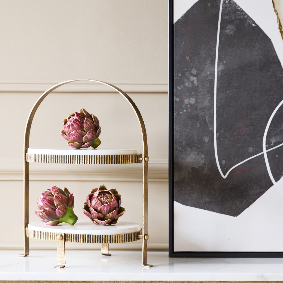 Libra Interiors Belvedere Aged Gold Oval Two Tiered Stand