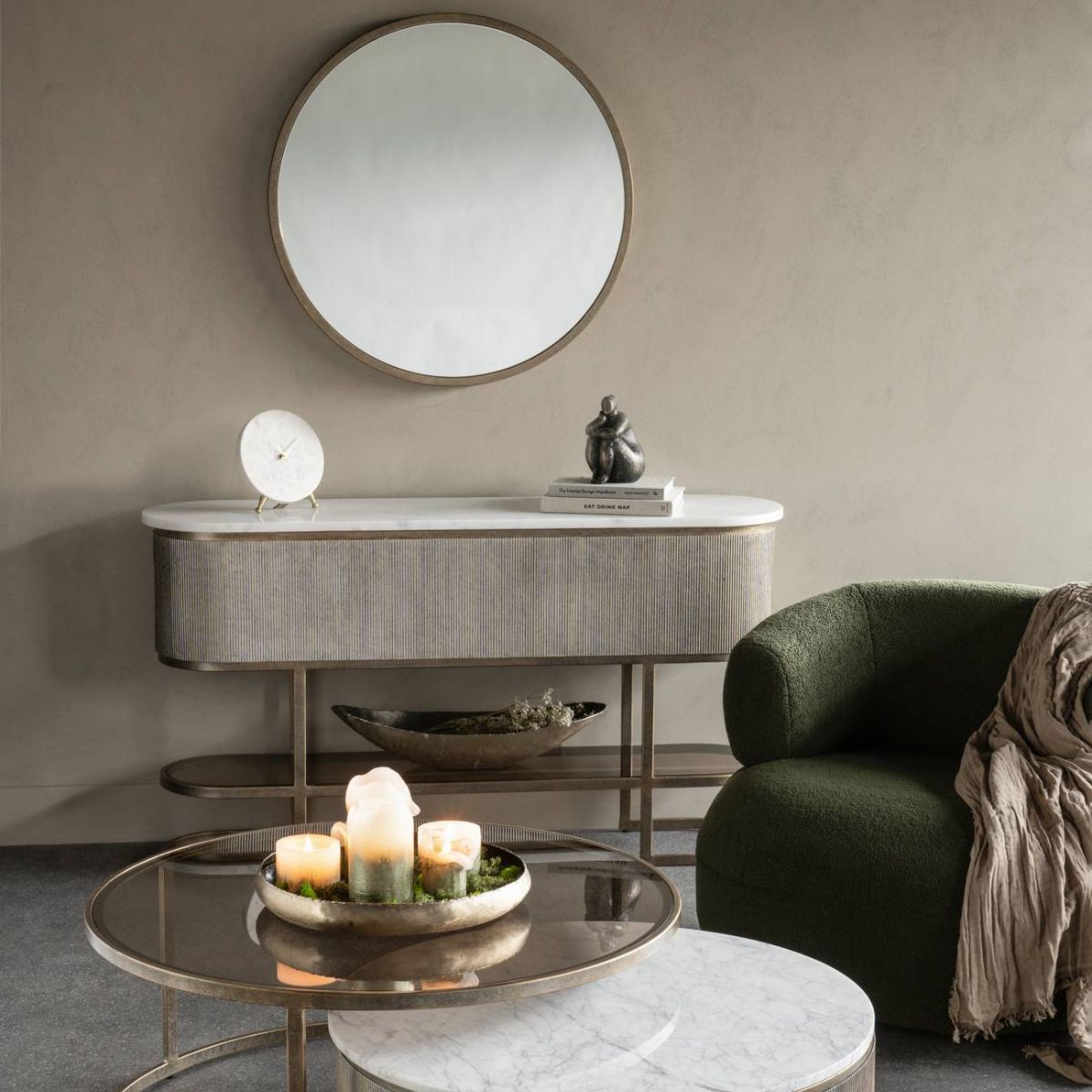 Libra Interiors Belvedere Aged Gold Round Mirror 80x80cm