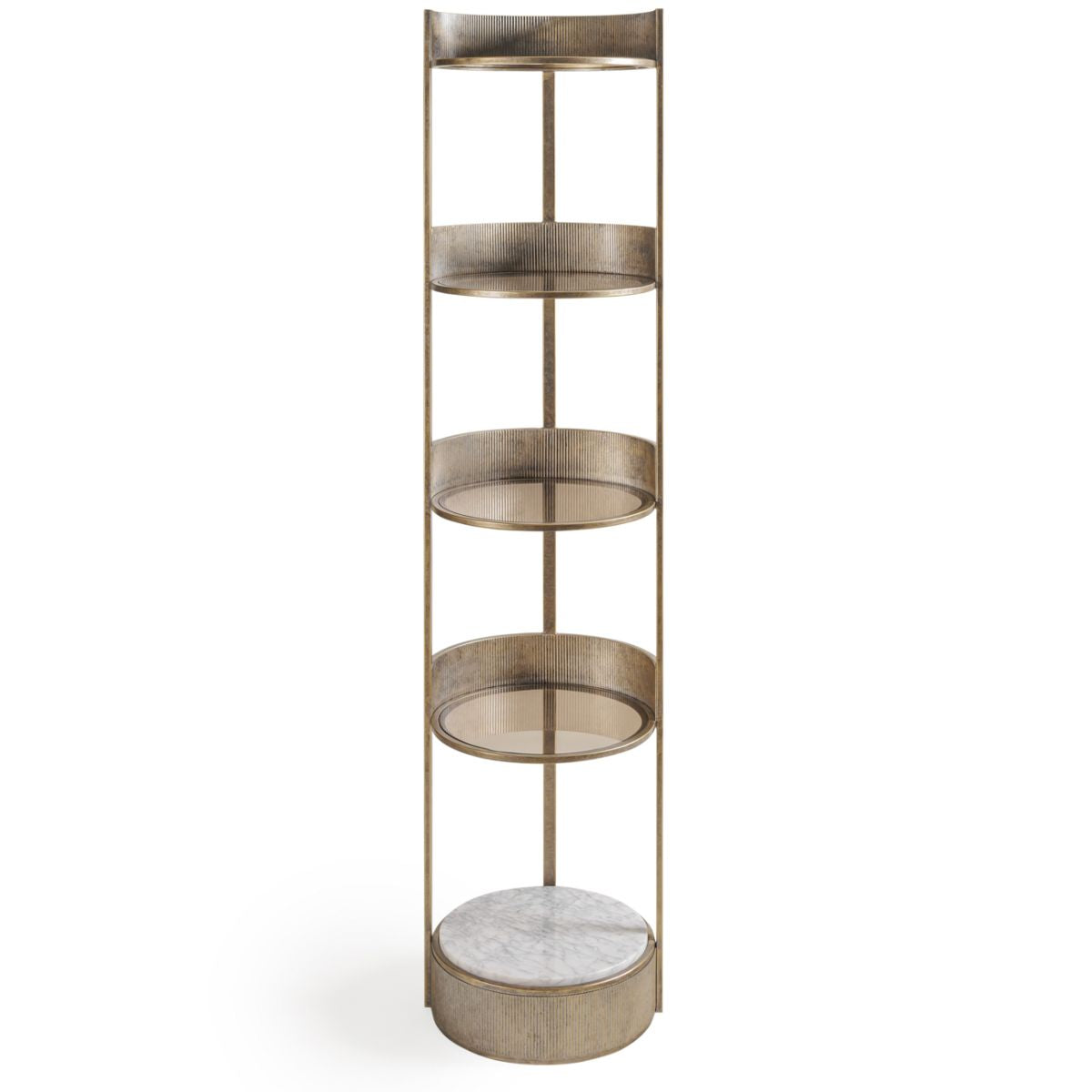 Libra Interiors Belvedere Aged Gold Round Shelving Unit