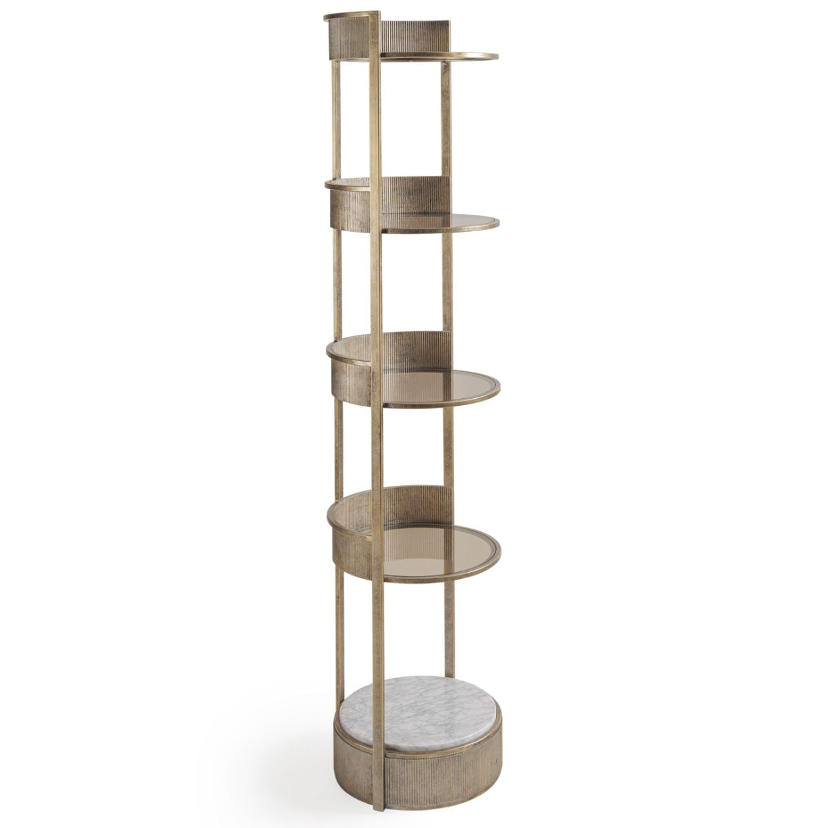Libra Interiors Belvedere Aged Gold Round Shelving Unit