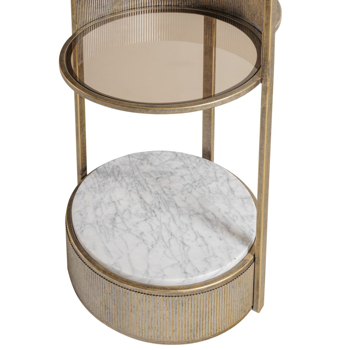 Libra Interiors Belvedere Aged Gold Round Shelving Unit