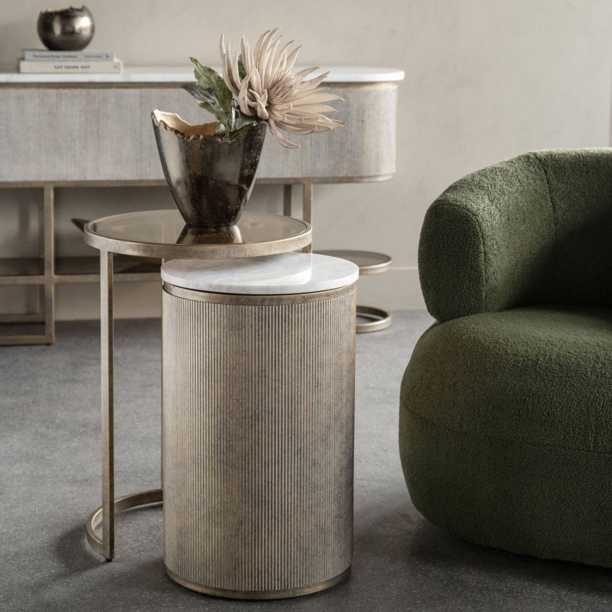 Libra Interiors Belvedere Aged Gold Set of 2 Nesting Side Tables