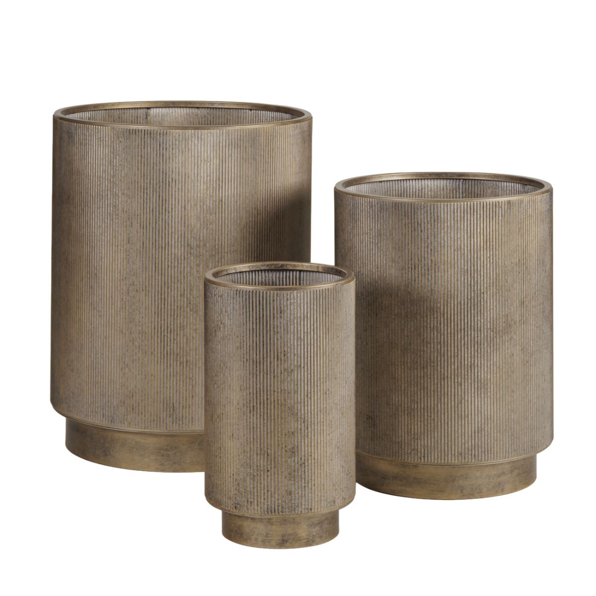 Libra Interiors Belvedere Aged Gold Set of 3 Floor Planters