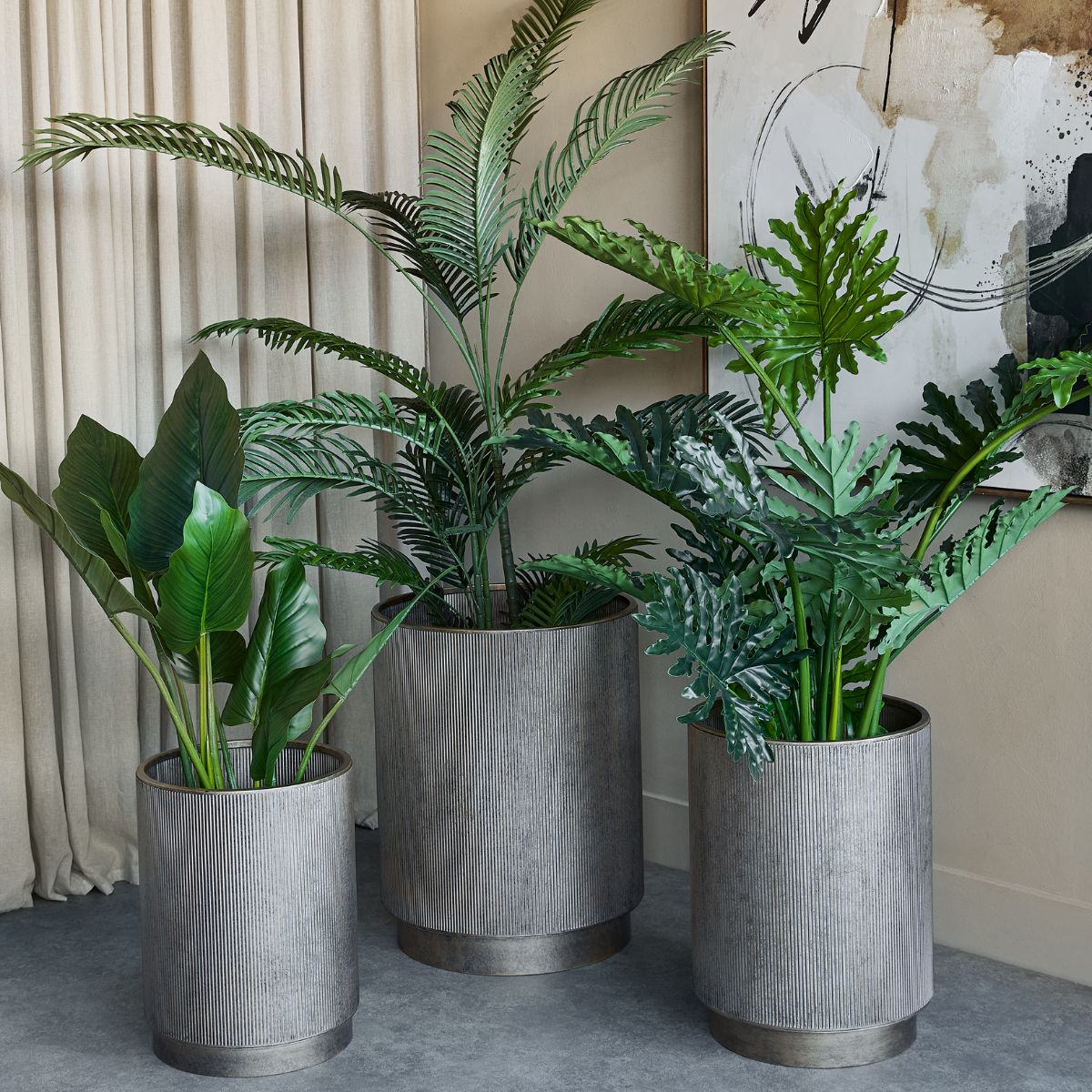 Libra Interiors Belvedere Aged Gold Set of 3 Floor Planters