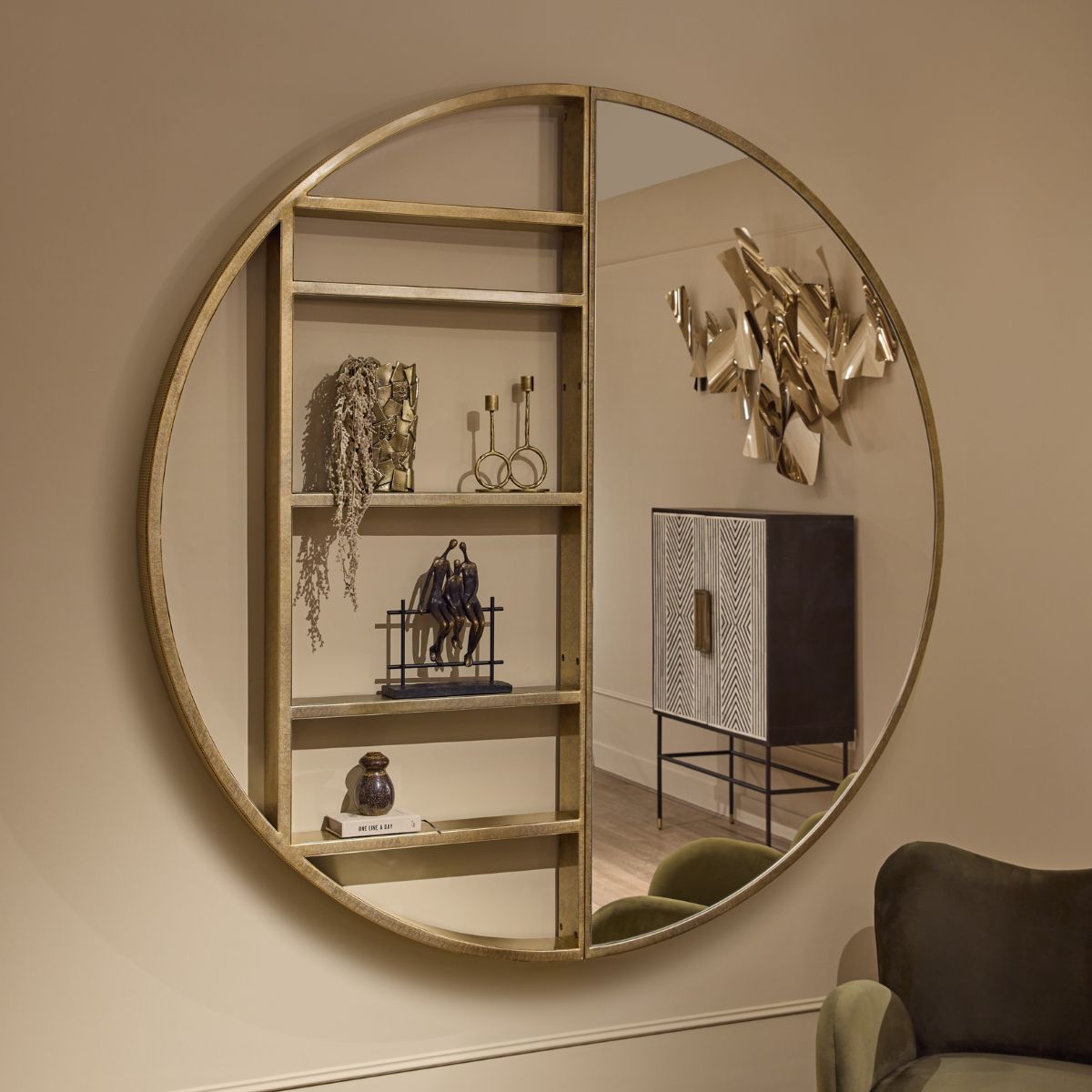 Libra Interiors Belvedere Aged Gold Shelving Mirror Large
