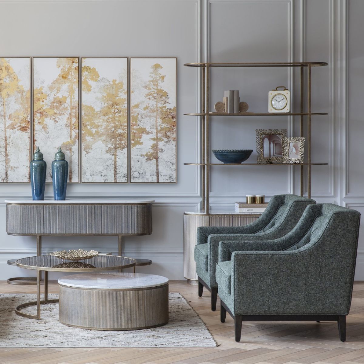 Libra Interiors Belvedere Aged Gold Shelving Unit With Storage