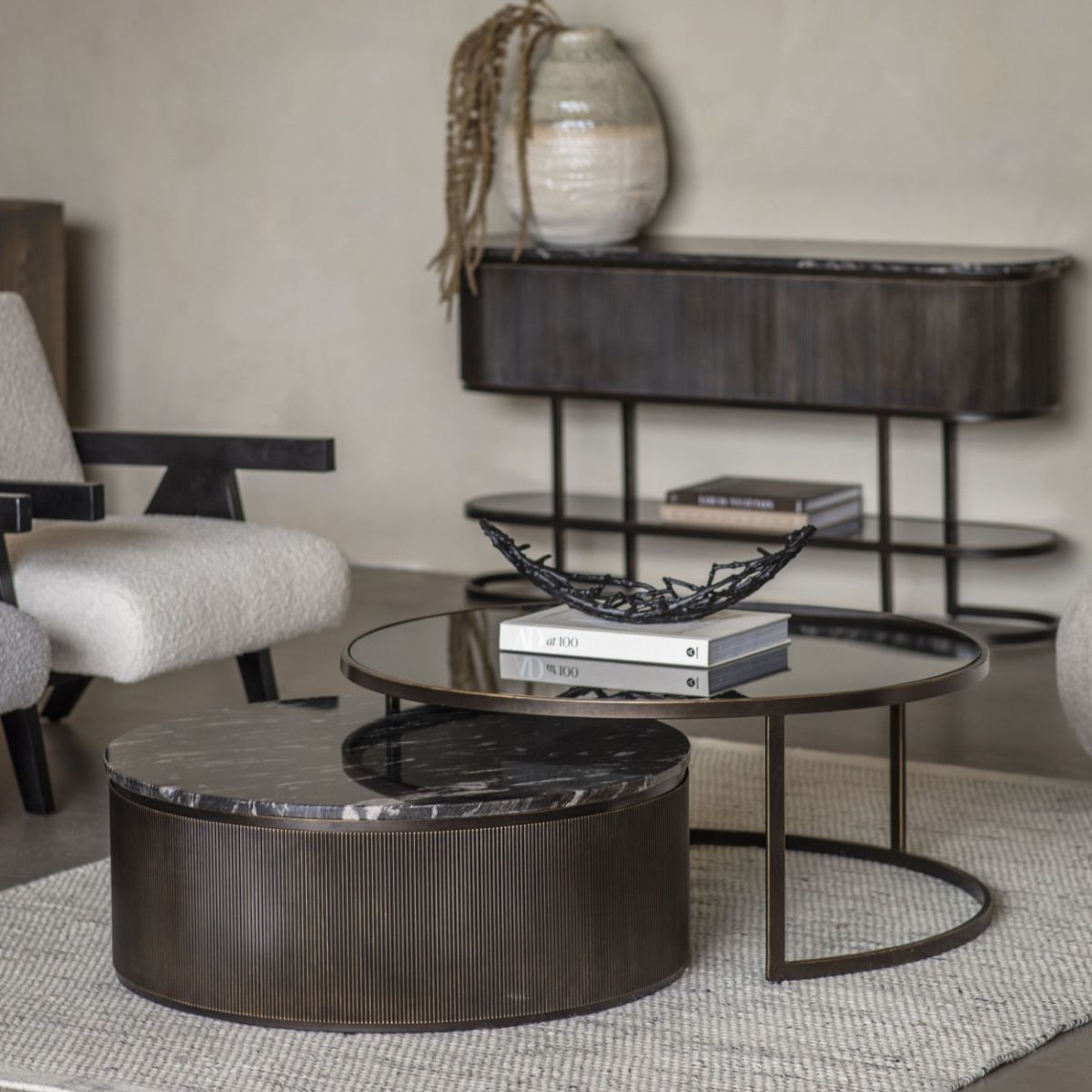 Libra Interiors Belvedere Black Set of 2 Nesting Coffee Tables