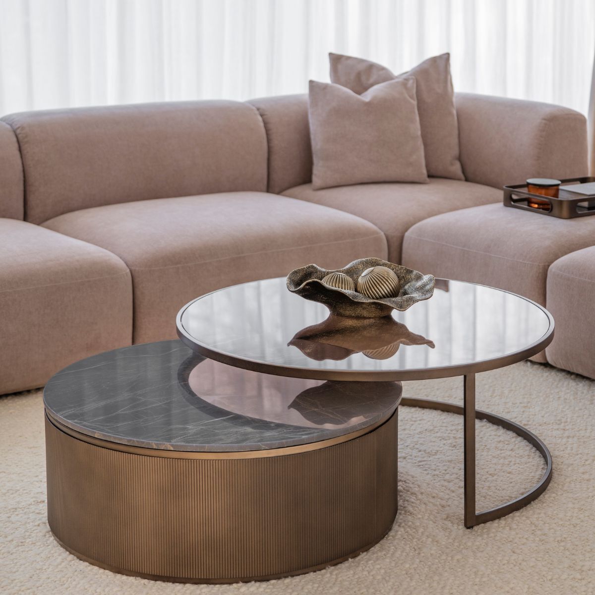 Libra Interiors Belvedere Royal Gold Set of 2 Nesting Coffee Tables