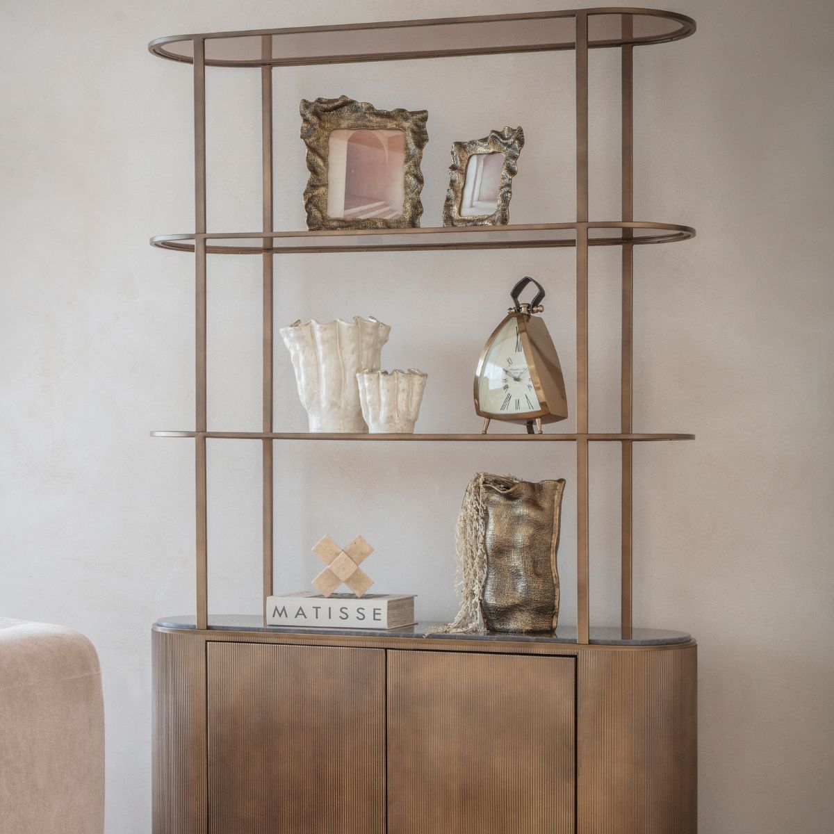 Libra Interiors Belvedere Royal Gold Shelving Unit With Storage