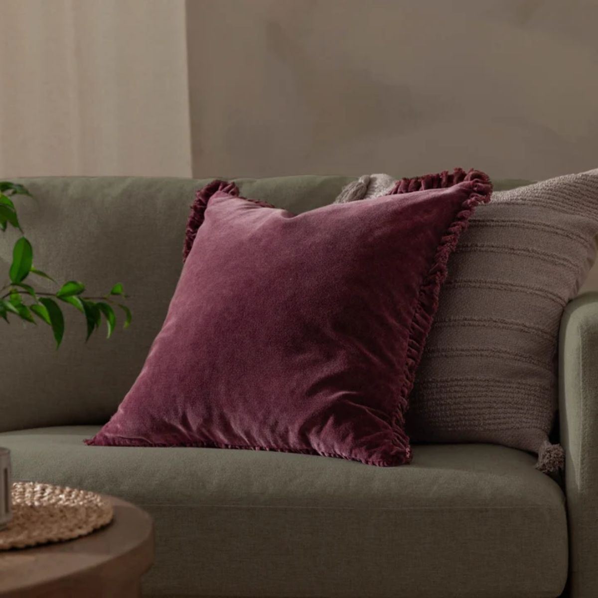 Riva Home Bertie Washed Cotton Velvet Cushion Burnt Red