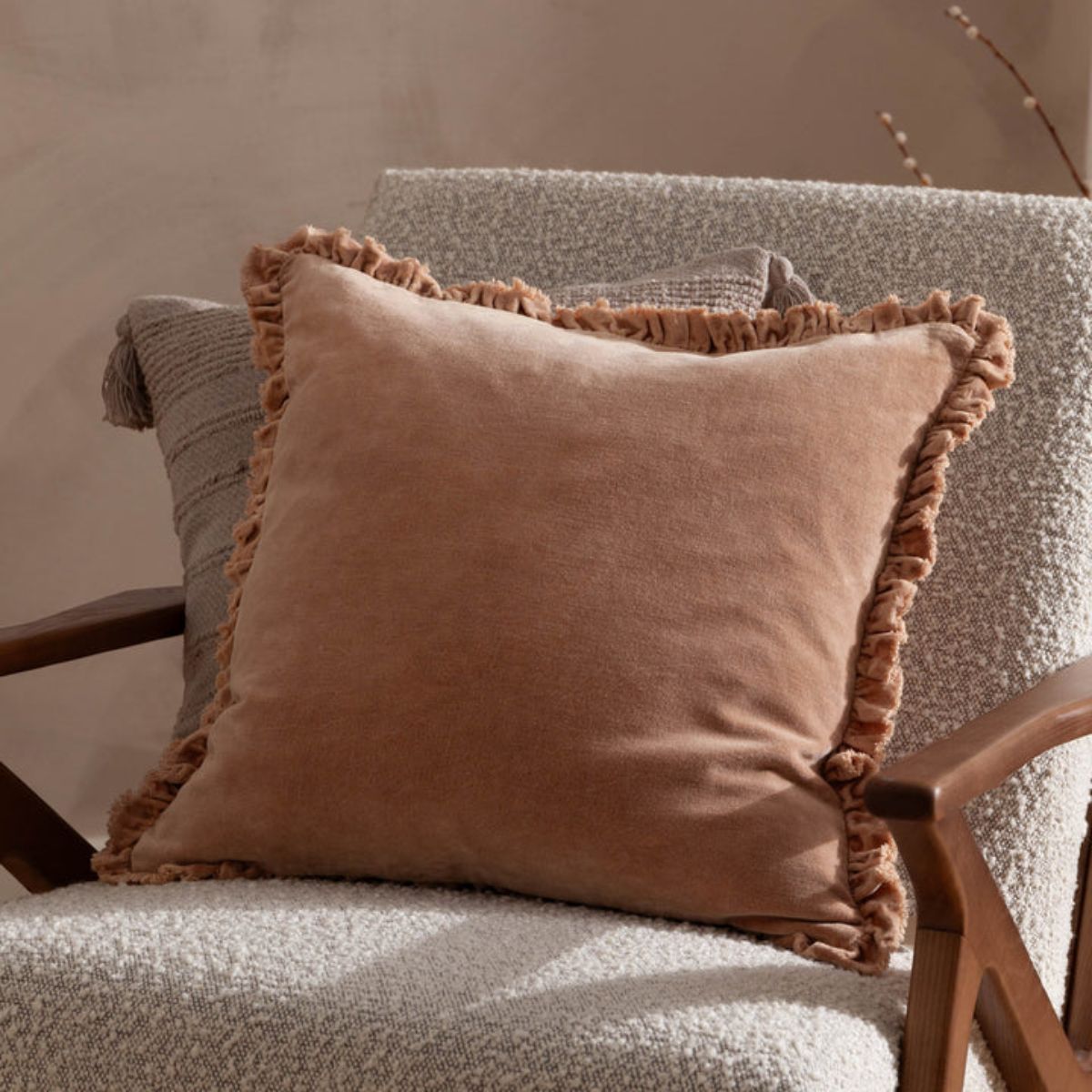 Riva Home Bertie Washed Cotton Velvet Cushion Cashew