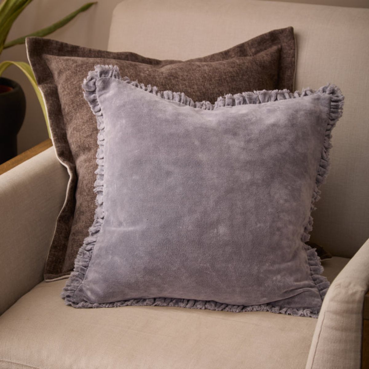 Riva Home Bertie Washed Cotton Velvet Cushion Mauve